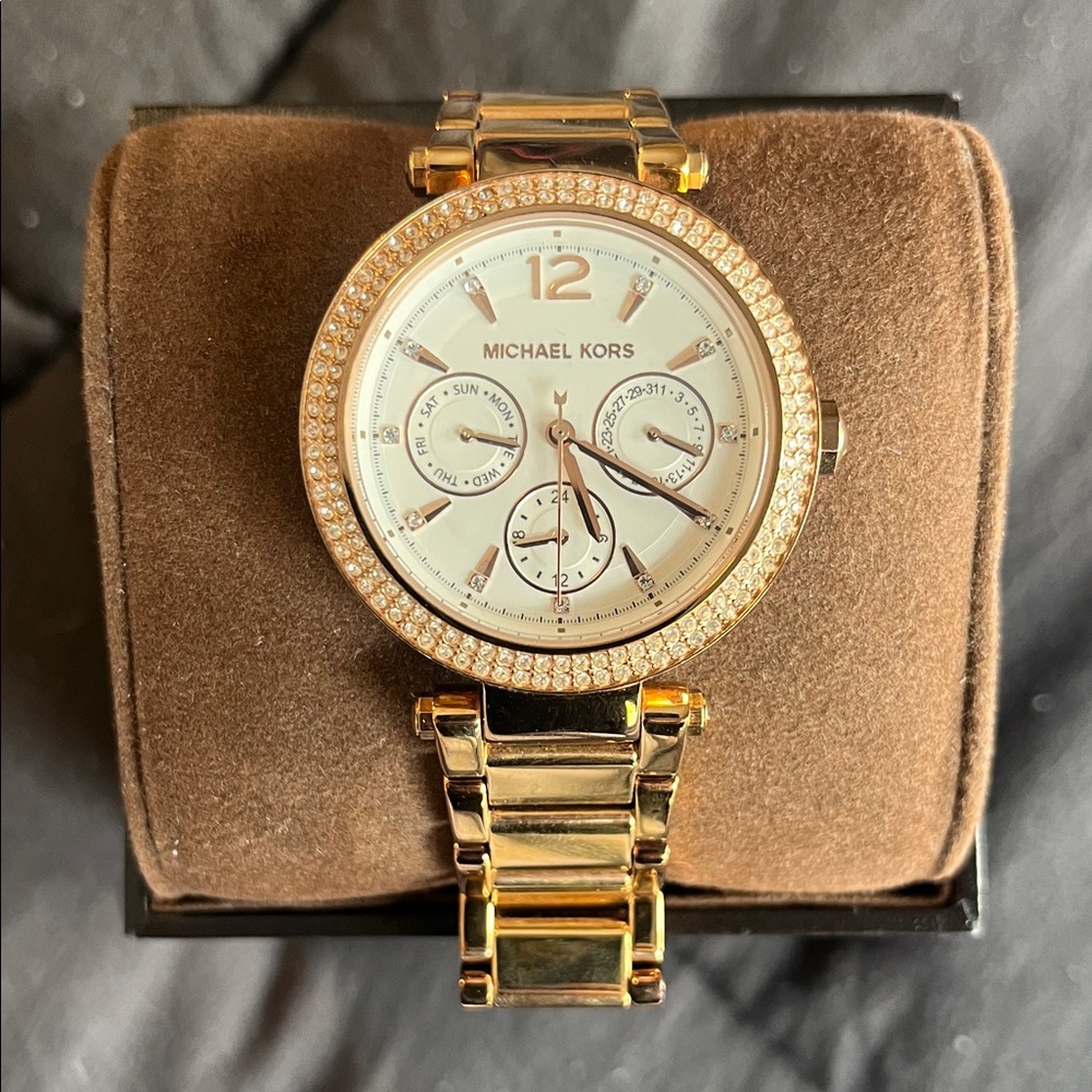 Michael Kors Gold-Tone Watch with Crystal Bezel